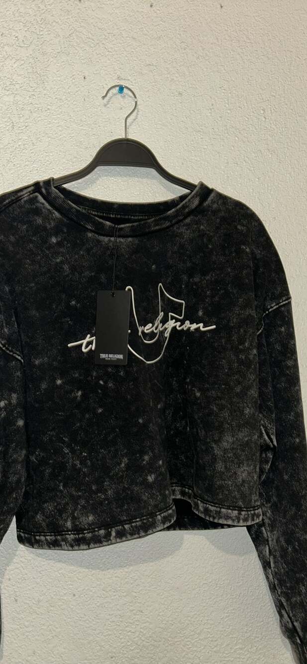 True Religion Washed Crop PO Crew Neck Sweatshirt